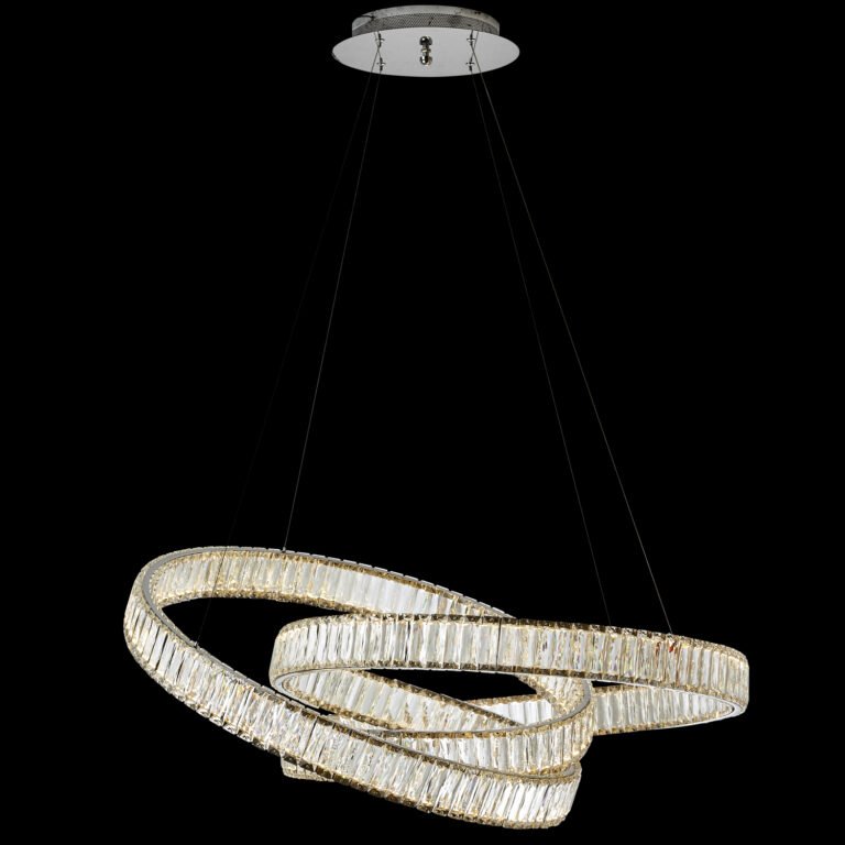 X9089/1 Modern Crystal Chandelier - Double Spiral Design, Clear Cut Crystal, Adjustable Cables. Glamorous Pendant Light for Living/Dining Room. Sleek Contemporary Fixture with Dazzling Light Reflection