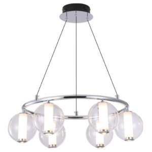 S-J8212/6 Modern Luxury Ring Chandelier with 5 Clear Glass Bubble Shades - LED Pendant Ceiling Light for Living/Dining Room